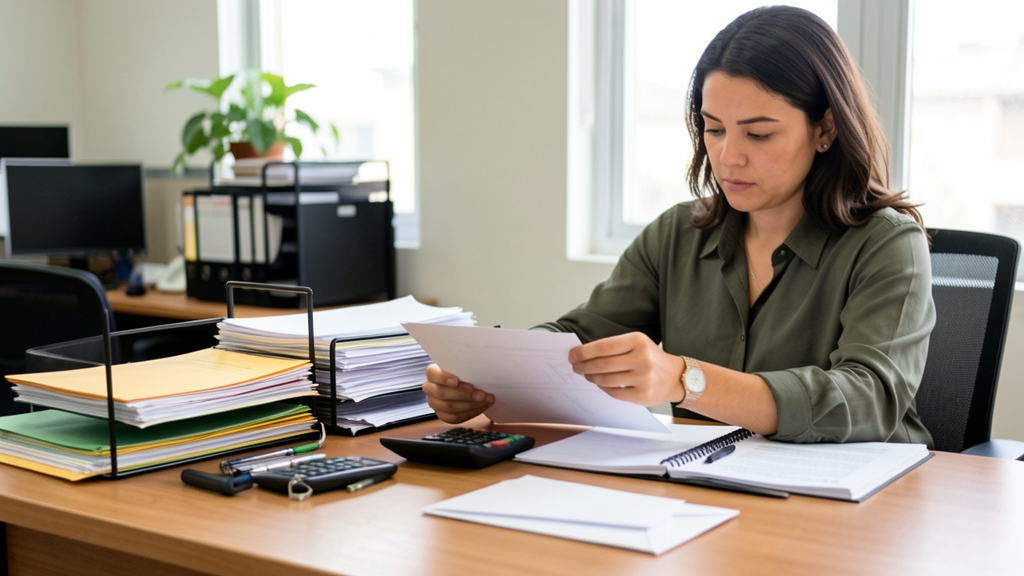 Pessoa organizando documentos e finanças para resolver dívidas do MEI em uma mesa de trabalho