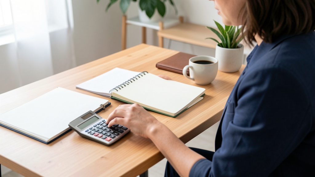 MEI revisando finanças em uma mesa organizada para acompanhar o limite de faturamento
