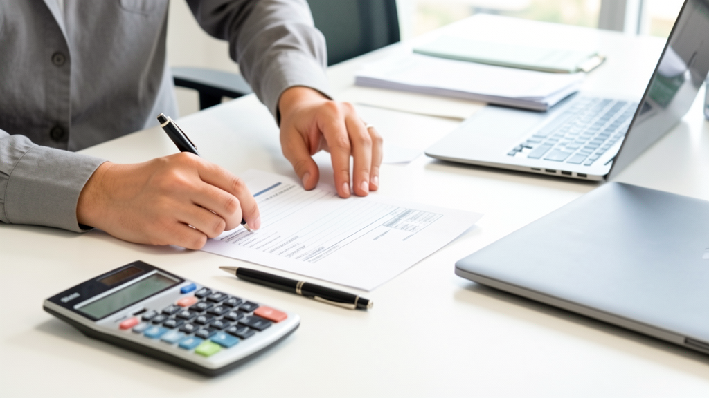 MEI organizando documentos para emissão de nota fiscal em uma mesa limpa e editorial