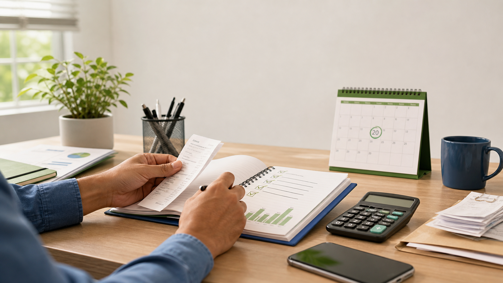 Microempreendedor organiza recibos, calendário e controle de receitas para preencher o relatório mensal do MEI